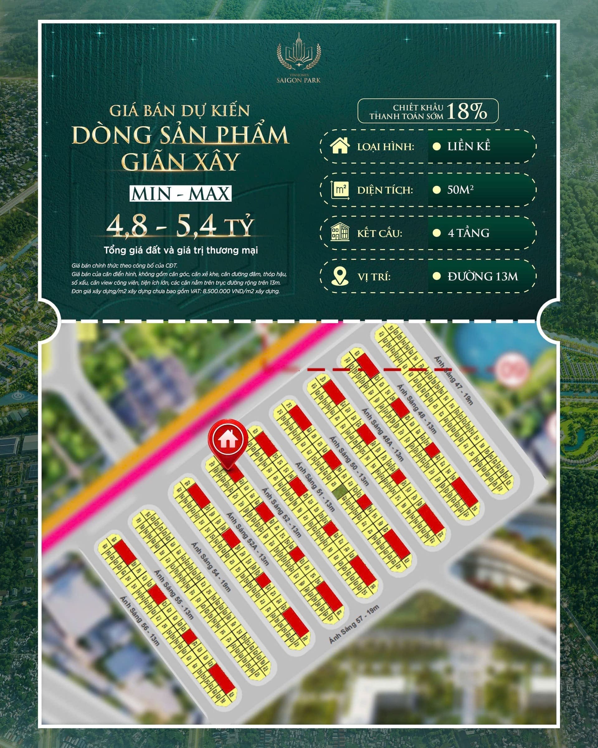Giá bán nhà giãn xây Vinhomes Saigon Park Hóc Môn mới nhất
